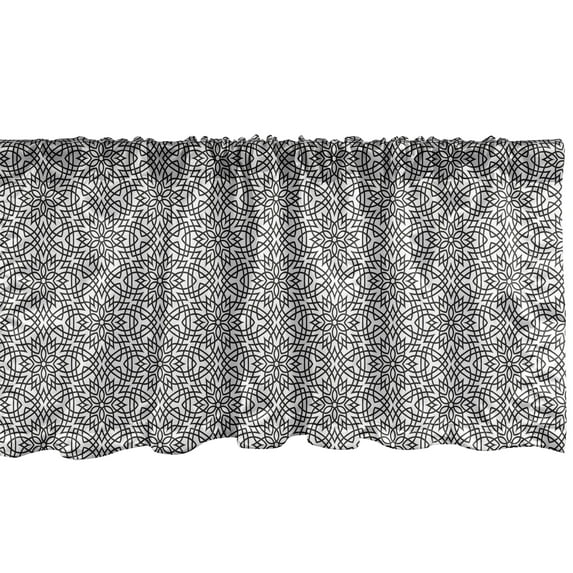 Ambesonne Vintage Window Valance, Jumble Grid Floral Details, 42" x 12", Charcoal Grey and White