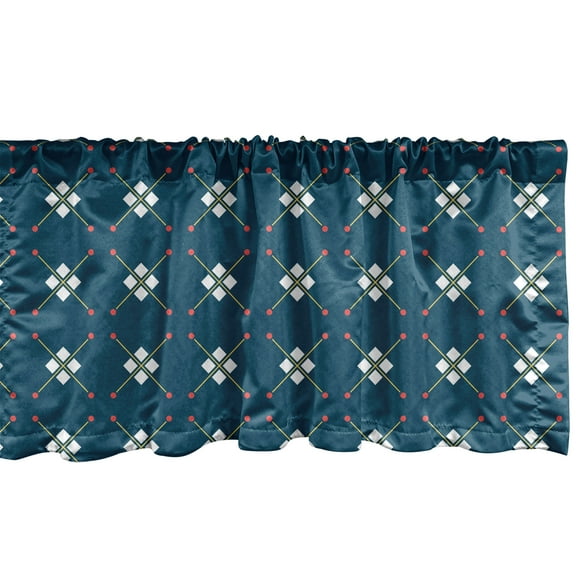 Ambesonne Vintage Window Valance, Line Circle Square Plot, 42" x 12", Dark Sky Blue and Mustard