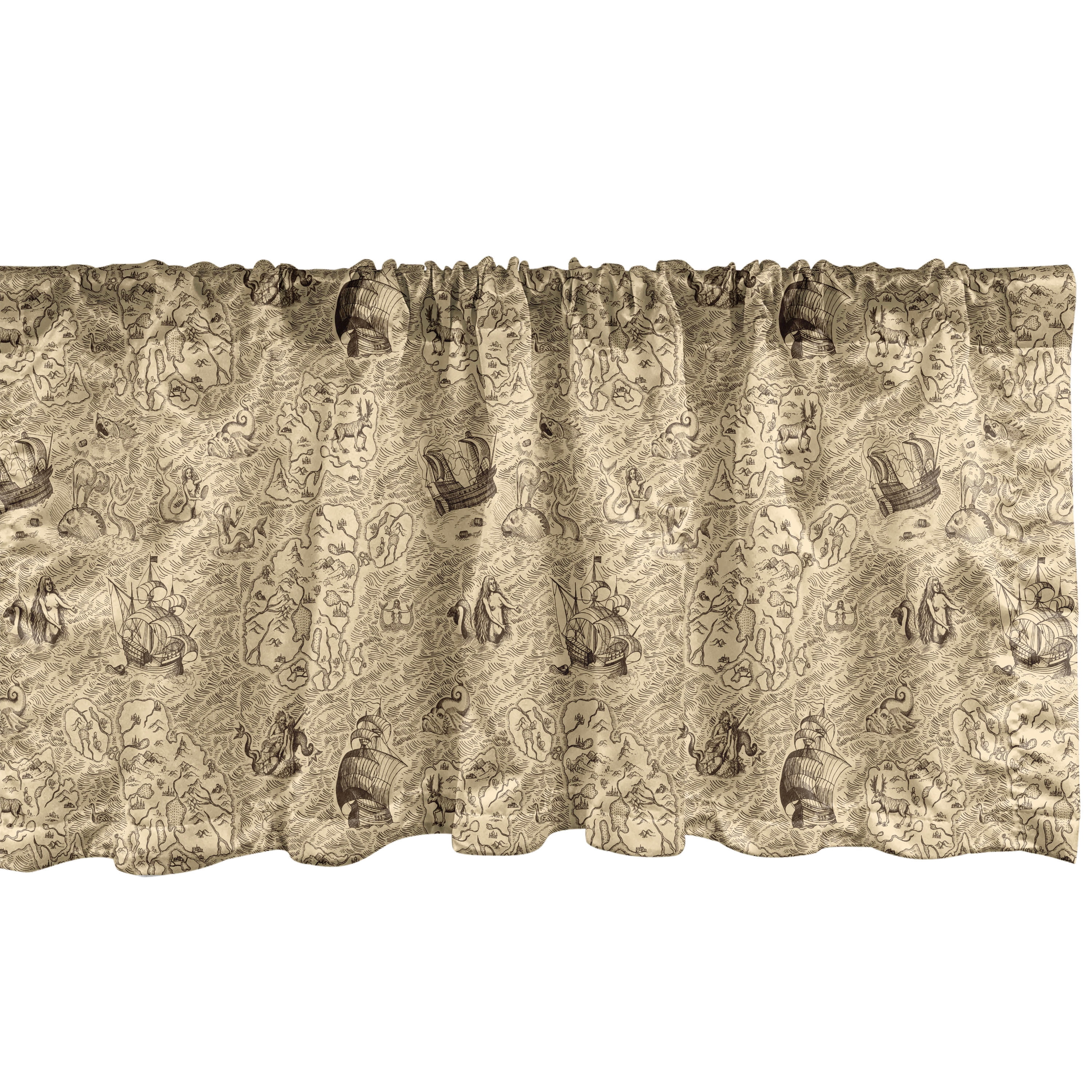 Ambesonne Vintage Window Valance, Marine Fantasy Map Design, 54
