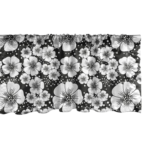 Ambesonne Vintage Window Valance, Monochrome Apple Blossoms, 54" X 18", Charcoal Grey White