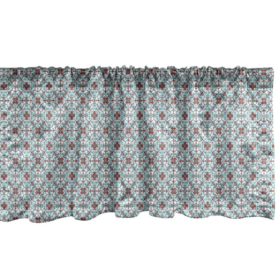 Ambesonne Vintage Window Valance, Moroccan Floral Mosaic Art, 54" X 12", Pale Blue Red Green
