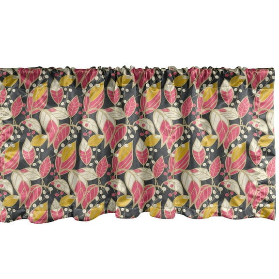 Ambesonne Vintage Window Valance, Nostalgic Botanical Abstract Leaves, Curtain Valance for Kitchen Bedroom Decor with Rod Pocket, 54" X 18", Charcoal Grey Multicolor