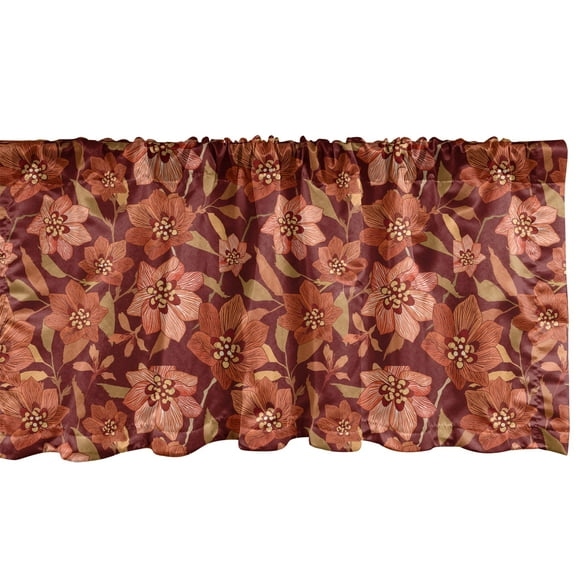 Ambesonne Vintage Window Valance, Nostalgic Pattern of Spring Flowers and Leaves, Curtain Valance for Kitchen Bedroom Decor with Rod Pocket, 54" X 18", Burgundy Burnt Sienna