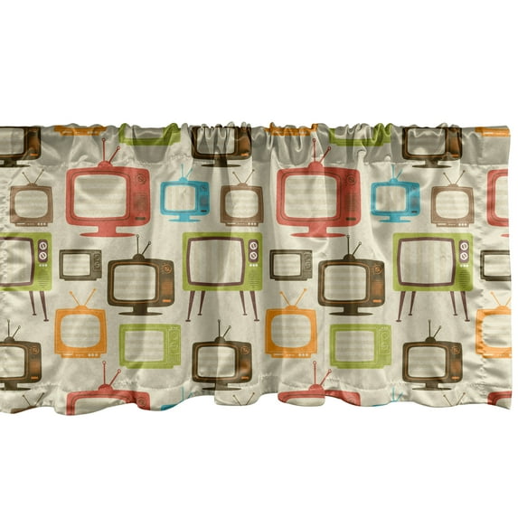 Ambesonne Vintage Window Valance, Old Televisions Retro, 54" X 12", Multicolor