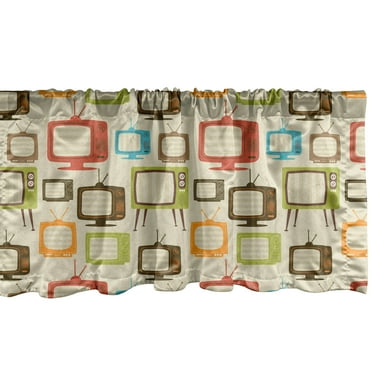 Ambesonne Vintage Window Valance, Old Televisions Retro, 54" X 18", Multicolor