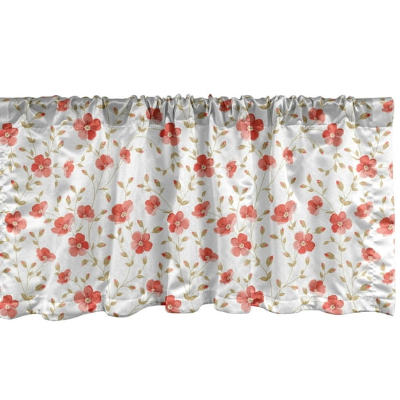 Ambesonne Vintage Window Valance, Peony Flowers Blooms, 42" x 12", Dark Coral White