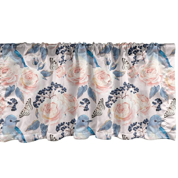 Ambesonne Vintage Window Valance, Peony Flowers Little Bird, 42" x 18", Multicolor
