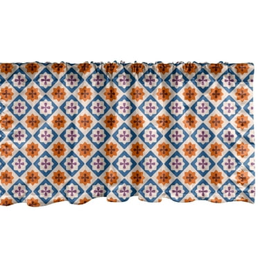 Ambesonne Vintage Window Valance, Retro Flower-Like Shapes, 54" X 12", Dark Orange Slate Blue