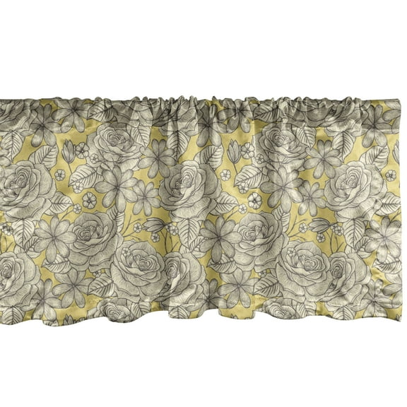 Ambesonne Vintage Window Valance, Romantic Blooming Roses, 54" X 18", Earth Yellow and Beige