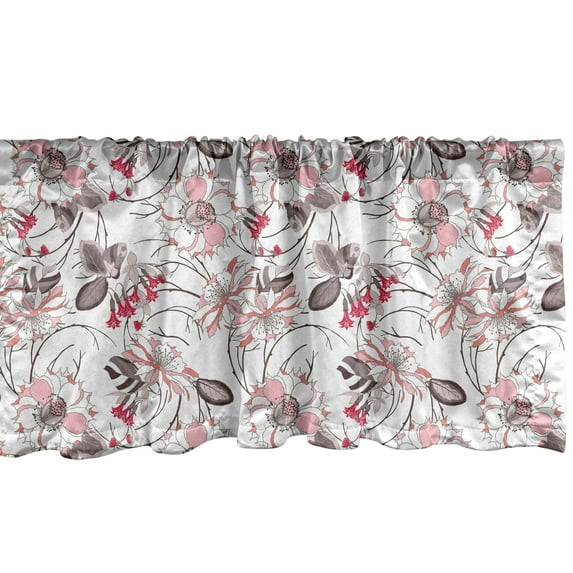Ambesonne Vintage Window Valance, Romantic Floral Blossom, 54" X 18", Pale Pink Warm Taupe