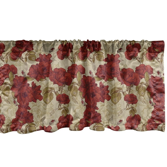 Ambesonne Vintage Window Valance, Romantic Red Roses, 42" x 18", Red Khaki Sand Brown