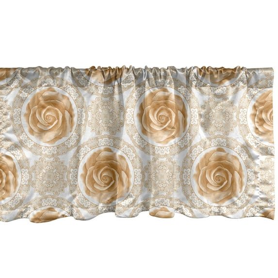 Ambesonne Vintage Window Valance, Royal Baroque Roses, 54" X 12", Pale Brown White