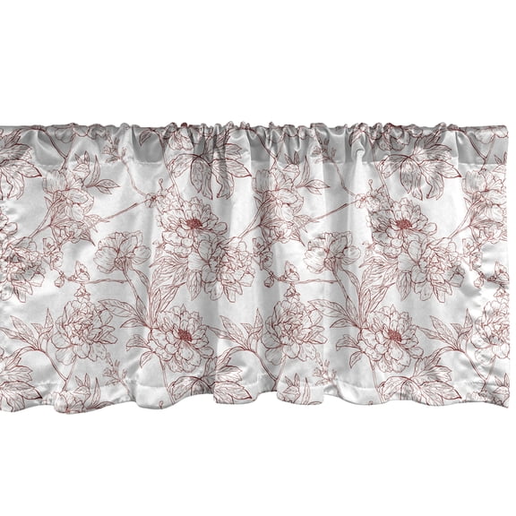 Ambesonne Vintage Window Valance, Rustic Sprigs Wild Poenies, 54" X 12", Burgundy White