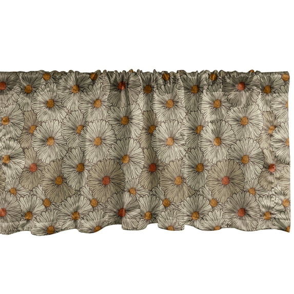 Ambesonne Vintage Window Valance, Sketchy Gerbera Daisies, 42" x 18", Tan Orange Marigold