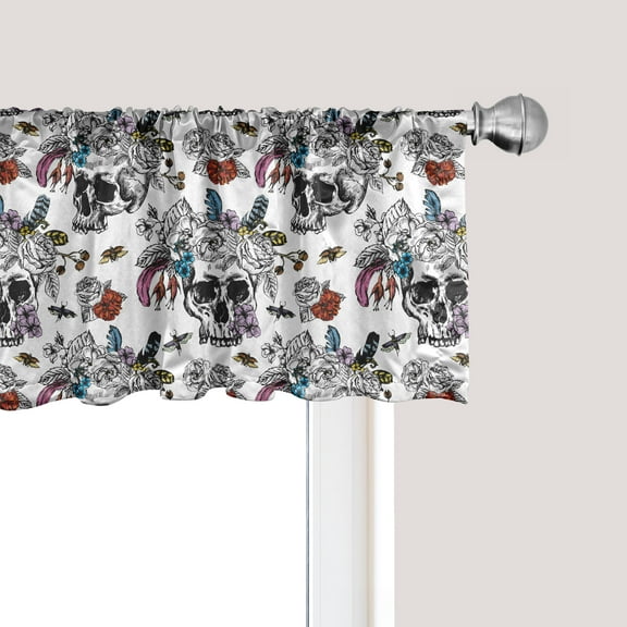 Ambesonne Vintage Window Valance, Skulls and Flowers, 42" x 12", Multicolor