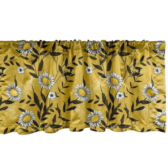 Ambesonne Vintage Window Valance, Soft Spring Flora and Leaf, 54" X 12", Dark Brown Earth Yellow