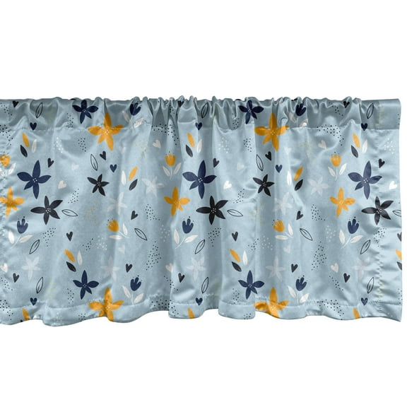 Ambesonne Vintage Window Valance, Spring Pattern of Flowers, 54" X 18", Indigo Marigold Pale Blue