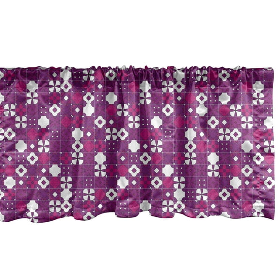 Ambesonne Vintage Window Valance, Tile Arrangement Design Purple Shades Geometric Composition Retro Motifs, Curtain Valance for Kitchen Bedroom Decor with Rod Pocket, 54" X 12", Purple Magenta White