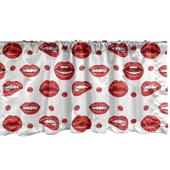 Ambesonne Vintage Window Valance, Woman Lips with Gestures, 54" X 12", Vermilion and White