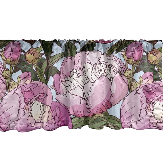 Ambesonne Vintage Window Valance with Rod Pocket, Circular Flowers Flora Plot, 54" X 18", Pale Purple and Sage Green
