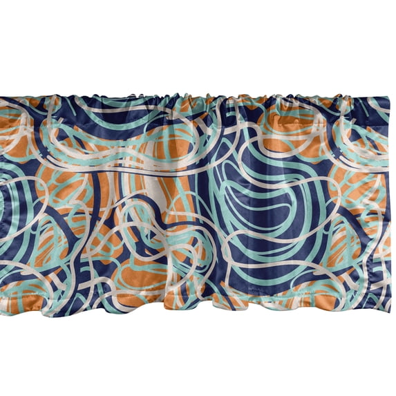 Ambesonne Vintage Window Valance with Rod Pocket, Wavy Abstract Lines Plot, 54" X 18", Night Blue and Marigold