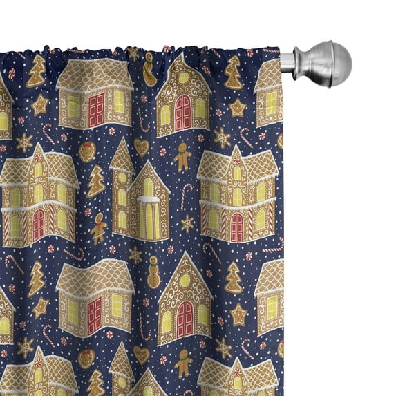 Ambesonne Vintage Winter Curtains, Christmas Cookie Art, Pair of 28"x84", Navy Blue Caramel Yellow