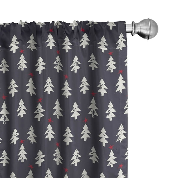 Ambesonne Vintage Winter Curtains, Grunge Pine Stars, Pair of 28"x95", Dark Blue Grey Ivory
