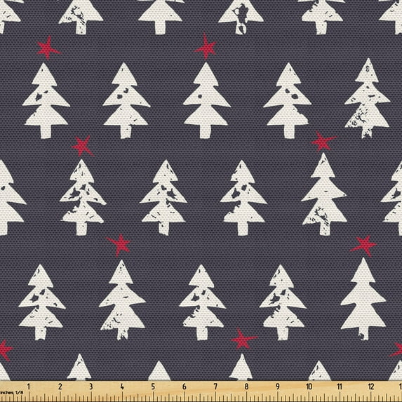 Ambesonne Vintage Winter Fabric by the Yard Upholstery, Grunge Pine Stars, 1 Yard, Dark Blue Grey Ivory