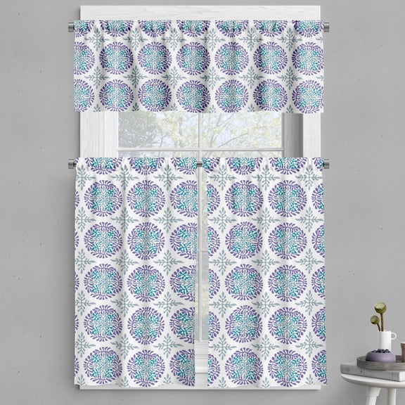 Ambesonne Vintage Winter Valance & Curtain, Snowflake Medallion, 55"x36", Violet Teal Grey