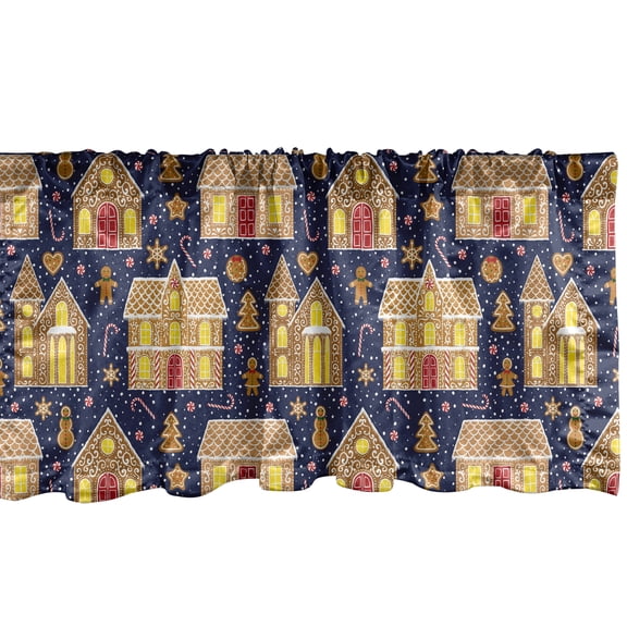 Ambesonne Vintage Winter Window Valance, Christmas Cookie Art, 42" x 12", Navy Blue Caramel Yellow