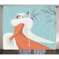 thumbnail image 1 of Ambesonne Vintage Woman Curtains 2 Panel Set, Lady in Red Coat, 108" x 63", Multicolor, 1 of 3