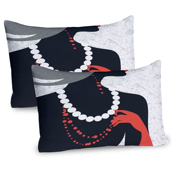 Ambesonne Vintage Woman Pillow Sham 2 Pack, Pearl Necklace, 30"x20", Black Grey and Vermilion
