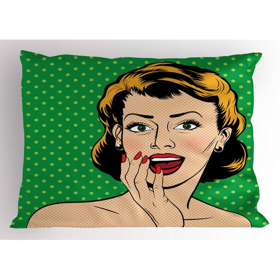 Ambesonne Vintage Woman Pillow Sham, Suprised Woman, 26" X 20", Multicolor