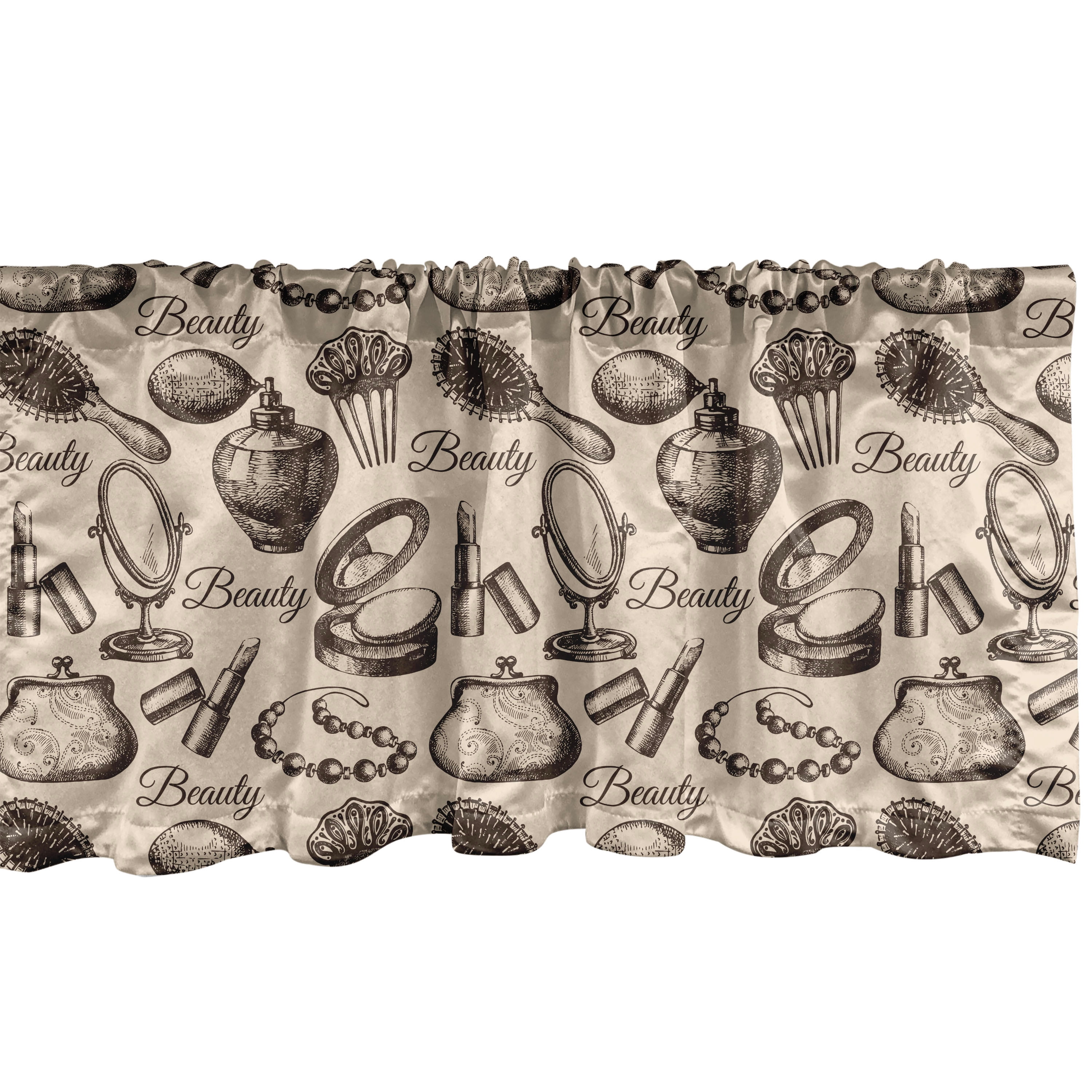 Beige and Brown Vintage Beauty Print Rod Pocket Valance
