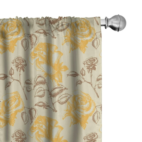 Ambesonne Vintage Yellow Curtains, Love Flower Theme, Pair of 28"x63", Brown Yellow and Beige