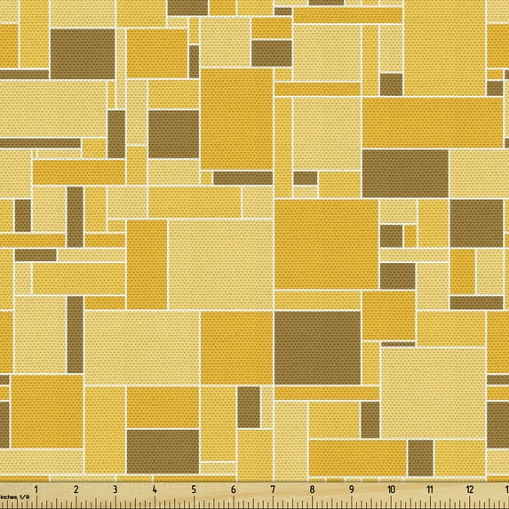 Ambesonne Vintage Yellow Fabric by the Yard Upholstery, Squares Grid, 5 Yards, Marigold and Sepia