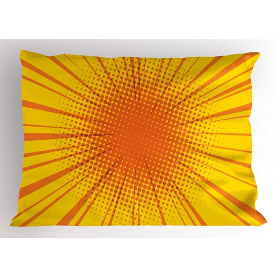 Ambesonne Vintage Yellow Pillow Sham, Retro Sun Burst, 26" X 20", Orange Yellow