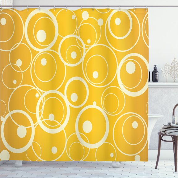 Ambesonne Vintage Yellow Shower Curtain, Circles and Dots, 69"Wx70"L, Yellow Pale Yellow
