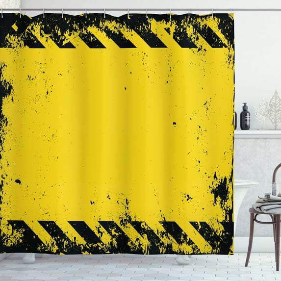 Ambesonne Vintage Yellow Shower Curtain, Hazard Caution, 69"Wx70"L, Yellow and Black