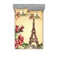 thumbnail image 1 of Ambesonne Vintage hjh Fitted Sheet & Pillow Sham Set, Eiffel French Bouque, Full, Orange Green Red, 1 of 2