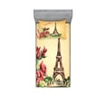 thumbnail image 1 of Ambesonne Vintage hjh Fitted Sheet & Pillow Sham Set, Eiffel French Bouque, Twinxl, Orange Green Red, 1 of 2