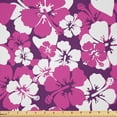 thumbnail image 1 of Ambesonne Violet Fabric by the Yard Microfiber, Graphical Hibiscus Art, 5 Yards, White Hot Pink Purple, 1 of 1