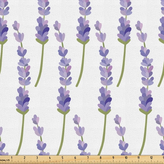 Ambesonne Violet Fabric by the Yard Upholstery, Isolated Lavenders Layout, 10 Yards, White Mauve Khaki