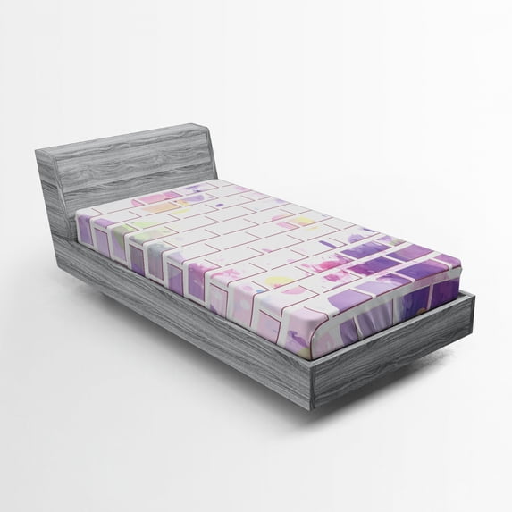Ambesonne Violet Fitted Sheet, Vector Graffiti Brick, Twin XL Size, Violet and Lavender