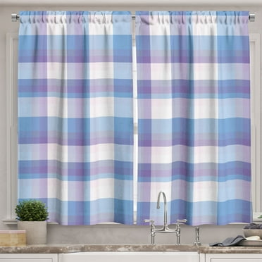 Ambesonne Violet Kitchen Curtains, Pastel Colored Plaid Concept, 55"x45", Multicolor