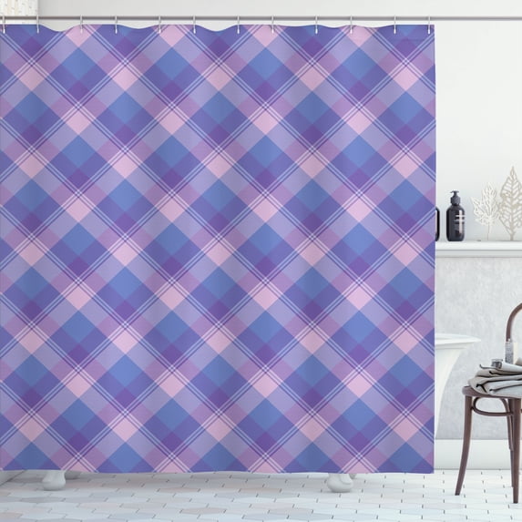 Ambesonne Violet Shower Curtain, Ornamental Tartan Design, 69"Wx70"L, Ceil Blue Lavender