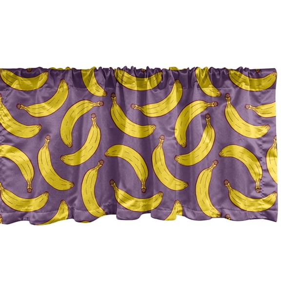 Ambesonne Violet Window Valance, Cartoon Banana Fruit Art, 42" x 12", Yellow Pale Eggplant