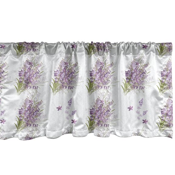 Ambesonne Violet Window Valance, Lavender Lilac Flower Design, 54" X 12", White and Multicolor