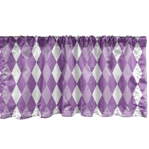 Ambesonne Violet Window Valance, Purplish Rhombus Printing, 54" X 18", Purple Lavender and White
