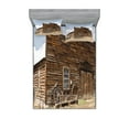 thumbnail image 1 of Ambesonne Wagon Wheel Fitted Sheet & Pillow Sham Set, Ghost Town, Calking, Sand Brown Pale Blue, 1 of 2